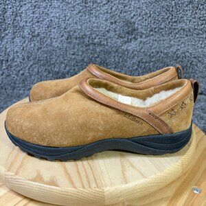 LL Bean Shoes Suede Clog Womens Size 8.5 Brown Sheepskin Lining Slip On Wool